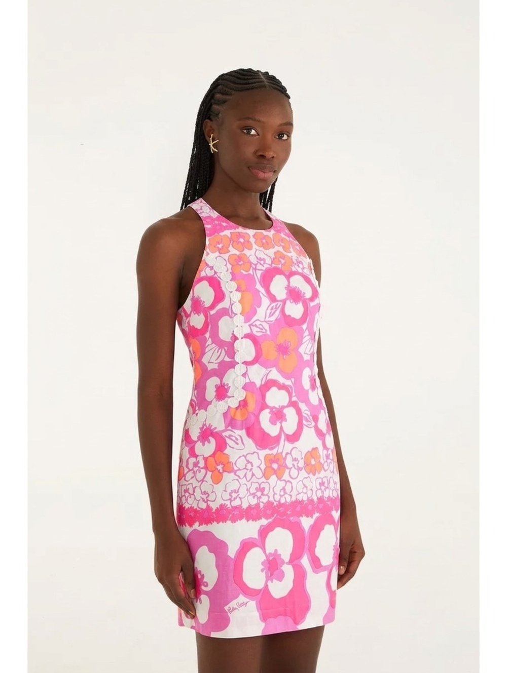Lilly Pulitzer Pearl Shift Dress Pansy Dance Pink Orange Size 8 EUC